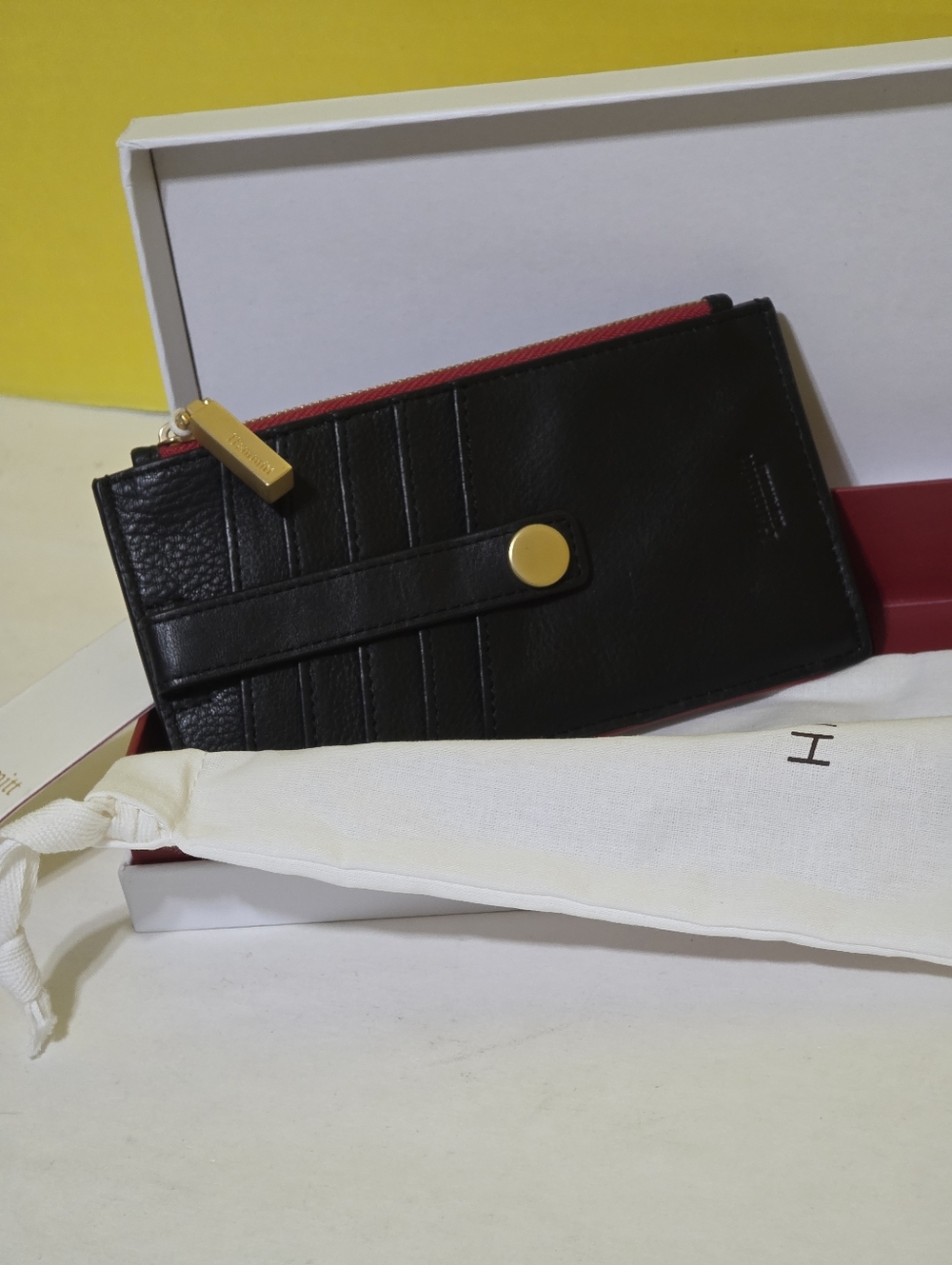Hammitt Black Leather Zip Card Wallet with Gold Accents - Picture 3 of 5